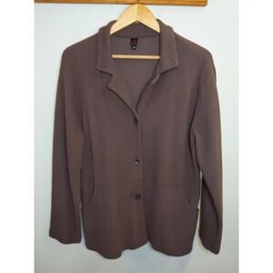 Fat Hat Vermont Brown Button Front Blazer Cardigan 100% Cotton Womens M